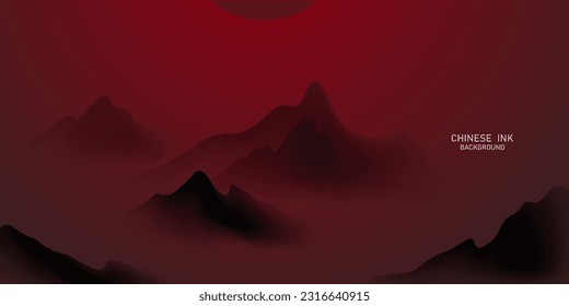 Modern design vector illustration of beautiful Chinese ink landscape painting.