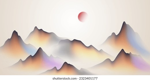 Modern design vector illustration of beautiful Chinese ink landscape painting.
