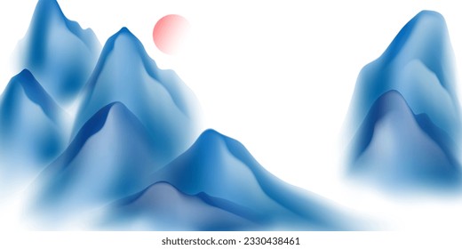 Modern design vector illustration of beautiful Chinese ink landscape painting.