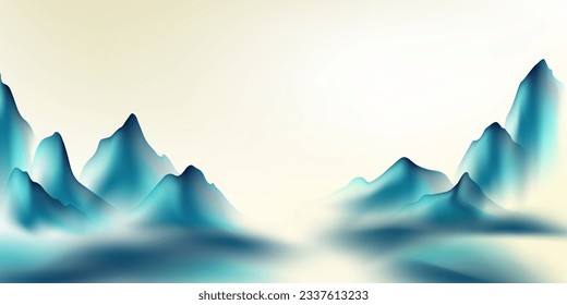Diseño moderno ilustrativo vectorial de la hermosa pintura del paisaje de tinta china.