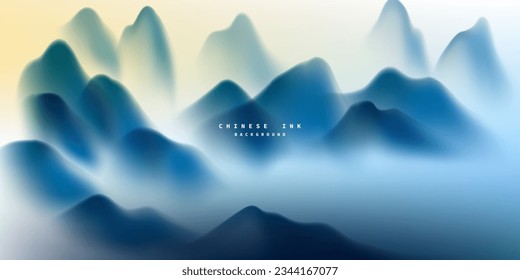 Modern design vector illustration of beautiful Chinese ink landscape painting.
