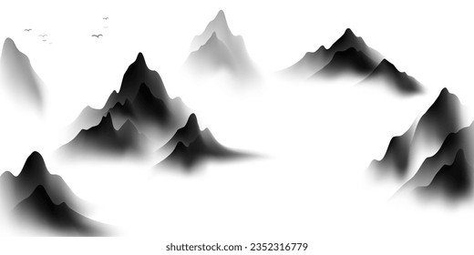Modern design vector illustration of beautiful Chinese ink landscape painting.