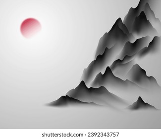 Modern design vector illustration of beautiful Chinese ink landscape painting.