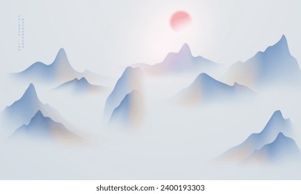 Modern design vector illustration of beautiful Chinese ink landscape painting.