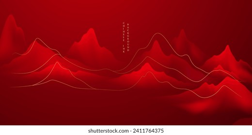 Diseño moderno ilustrativo vectorial de la hermosa pintura del paisaje de tinta china.