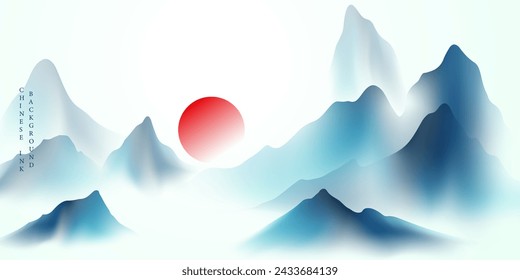 Modern design vector illustration of beautiful Chinese ink landscape painting.
