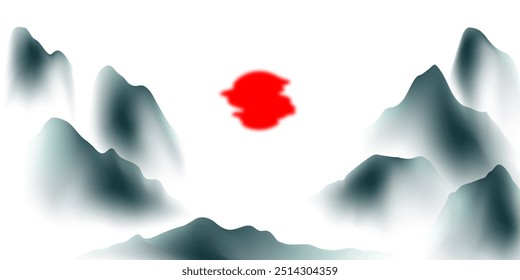 Modern design vector illustration of beautiful Chinese ink landscape painting.