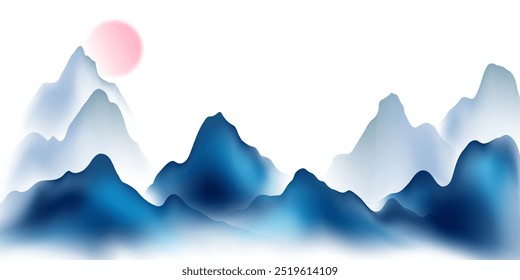Ilustração de vetor de design moderno da bela pintura de paisagem de tinta chinesa.