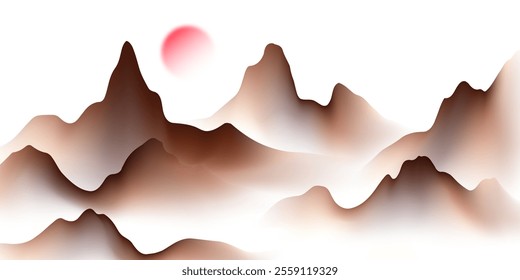 Modern design vector illustration of beautiful Chinese ink landscape painting.