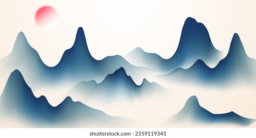 Modern design vector illustration of beautiful Chinese ink landscape painting.