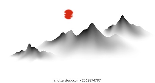 Modern design vector illustration of beautiful Chinese ink landscape painting.