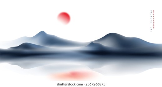 Modern design vector illustration of beautiful Chinese ink landscape painting.