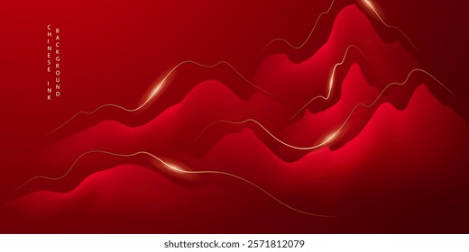 Modern design vector illustration of beautiful Chinese ink landscape painting.