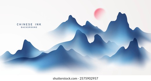 Modern design vector illustration of beautiful Chinese ink landscape painting.