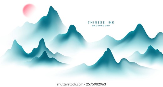 Modern design vector illustration of beautiful Chinese ink landscape painting.