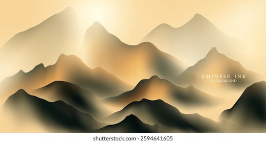 Modern design vector illustration of beautiful Chinese ink landscape painting.