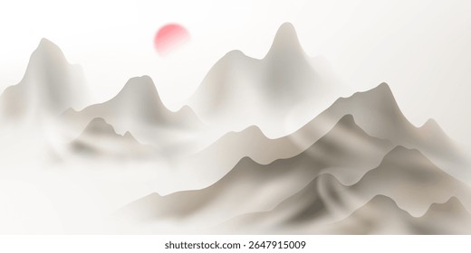 Modern design vector illustration of beautiful Chinese ink landscape painting.