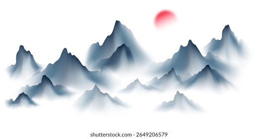 Modern design vector illustration of beautiful Chinese ink landscape painting.