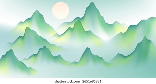 Ilustración vectorial de diseño moderno de hermoso paisaje de tinta china.