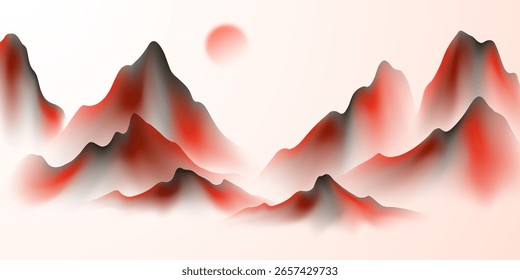 Modern design vector illustration of beautiful Chinese ink landscape painting.