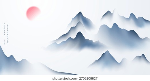 Modern design vector illustration of beautiful Chinese ink landscape painting.