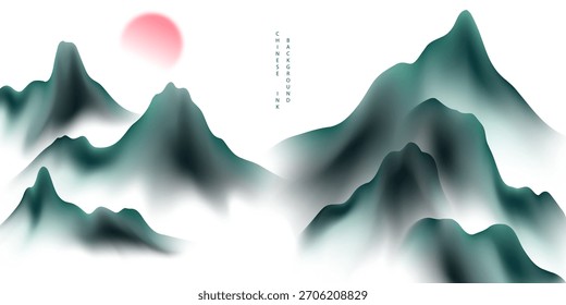 Modern design vector illustration of beautiful Chinese ink landscape painting.