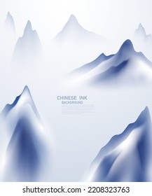 Diseño moderno ilustrativo vectorial de la pintura del paisaje de tinta china sobre un magnífico fondo rojo.