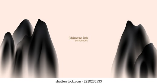 Modern design vector illustration of Chinese ink landscape painting on gorgeous red background.