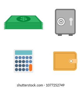 Modern design vector illustration flat icon set of financial service items, business management symbol, banking accounting and money objects. Isolated on white background