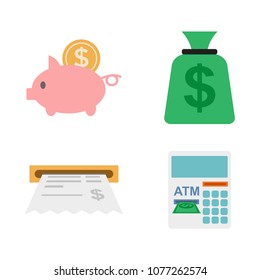 Modern design vector illustration flat icon set of financial service items, business management symbol, banking accounting and money objects. Isolated on white background