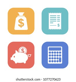 Modern design vector illustration flat icon set with silhouette in rounded square icon of financial service items, business on white background