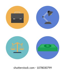 Modern design vector illustration flat icon set in circle icon of financial service items, business management symbol, banking accounting and money objects. Isolated on white background