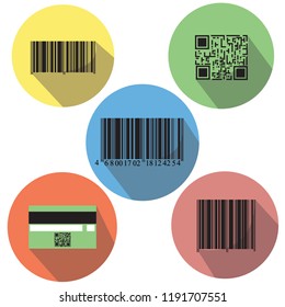 Modern design vector illustration of a flat icon set with a long shadow style of financial services, business management, bank account and cash objects. Isolated on white background. Vector.