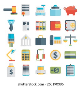 Modern design vector illustration flat icon set  style of financial service items, business management symbol, banking accounting and money objects