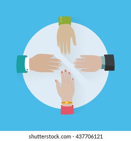 Modern design vector illustration flat hand icon with long shadow style, on blue background.