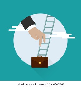 Modern design vector illustration flat icon with long shadow style of financial service items, business management symbol, banking accounting objects. On turquoise background.