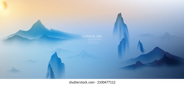 modern design vector illustration of a gorgeous chinese ink landscape painting