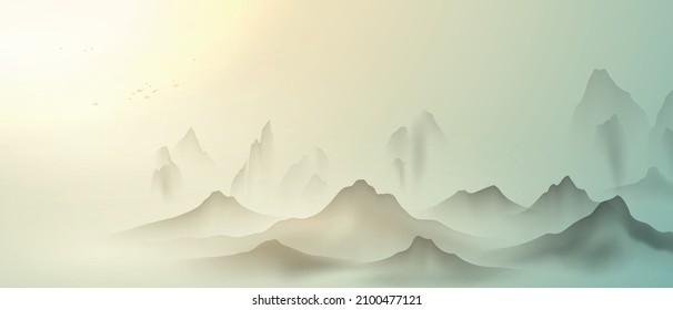 modern design vector illustration of a gorgeous chinese ink landscape painting