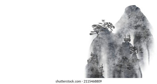 modern design vector illustration of a gorgeous chinese ink landscape painting