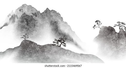 modern design vector illustration of a gorgeous chinese ink landscape painting