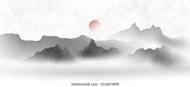 diseño moderno de ilustración vectorial de un magnífico paisaje de tinta china