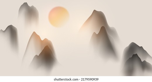 modern design vector illustration of a gorgeous chinese ink landscape painting