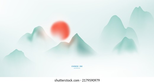 modern design vector illustration of a gorgeous chinese ink landscape painting