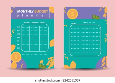 Modern design Vector planner pages templates. Daily, weekly, monthly, project, budget and meal planners with vector asset illustration for budget plan on eps 10 format