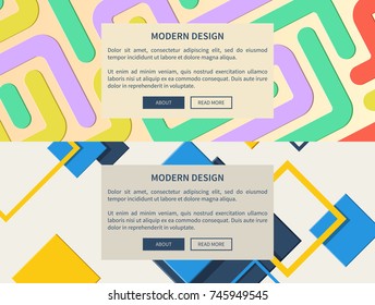 Modern design web pages set of diagonal lines making unity together and squares, with text sample and buttons on vector illustration
