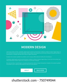 Modern design of web poster with buttons about and read more, cover for annual report, presentation page with geometric figures vector illustration