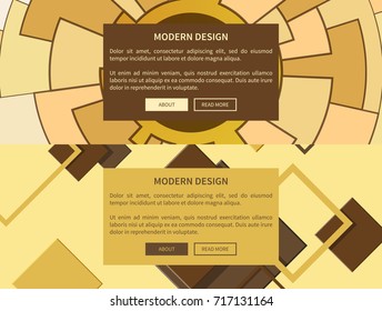 Modern design web-site pages with circles and mosaic, yellow and brown colors with buttons, headline and text sample vector illustration