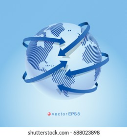Modern design of the world map with the index arrows. Vector illustration.