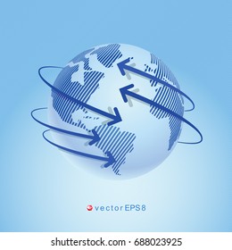 Modern design of the world map with the index arrows. Vector illustration.