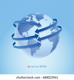 Modern design of the world map with the index arrows. Vector illustration.